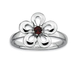 Sterling Silver Stackable Expressions Polished Garnet Flower Ring - shirin-diamonds