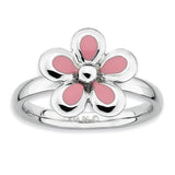 Sterling Silver Stackable Expressions Polished Pink Enameled Flower Ring - shirin-diamonds