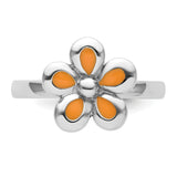 Sterling Silver Stackable Expressions Polished Orange Enameled Flower Ring