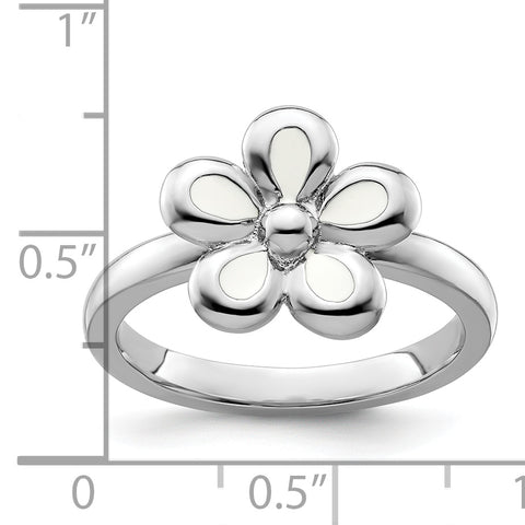Sterling Silver Stackable Expressions Polished White Enameled Flower Ring