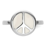 Sterling Silver Stackable Expressions Pol. White Enameled Peace Sign Ring