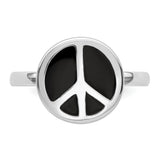 Sterling Silver Stackable Expressions Pol. Black Enameled Peace Sign Ring