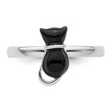 Sterling Silver Stackable Expressions Polished Black Enameled Cat Ring