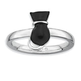Sterling Silver Stackable Expressions Polished Black Enameled Cat Ring - shirin-diamonds