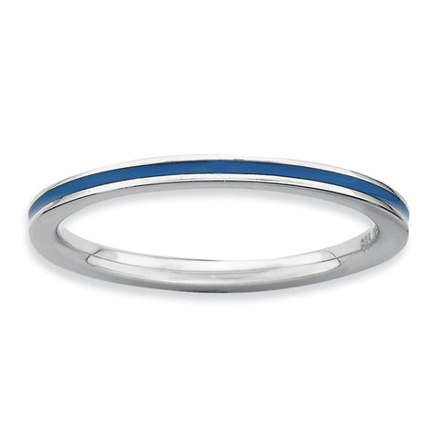 Sterling Silver Stackable Expressions Blue Enameled 1.5mm Ring - shirin-diamonds