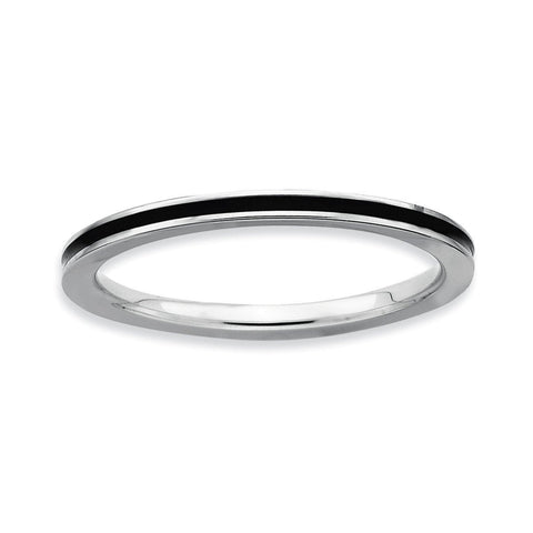 Sterling Silver Stackable Expressions Black Enameled 1.5mm Ring - shirin-diamonds