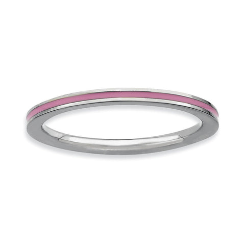 Sterling Silver Stackable Expressions Pink Enameled 1.5mm Ring - shirin-diamonds