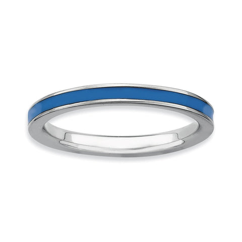 Sterling Silver Stackable Expressions Blue Enameled 2.25mm Ring - shirin-diamonds