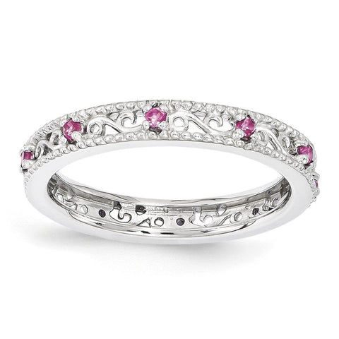 Sterling Silver Stackable Expressions Created Pink Sapphire Ring - shirin-diamonds