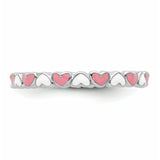 Sterling Silver Stackable Expressions Pink & White Enamel Heart Ring