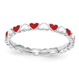 Sterling Silver Stackable Expressions Red & White Enamel Heart Ring - shirin-diamonds