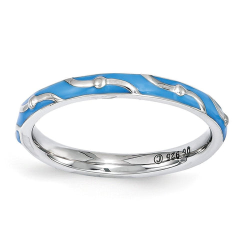 Sterling Silver Stackable Expressions Blue Enamel Ring - shirin-diamonds