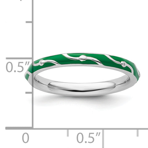 Sterling Silver Stackable Expressions Green Enamel Ring