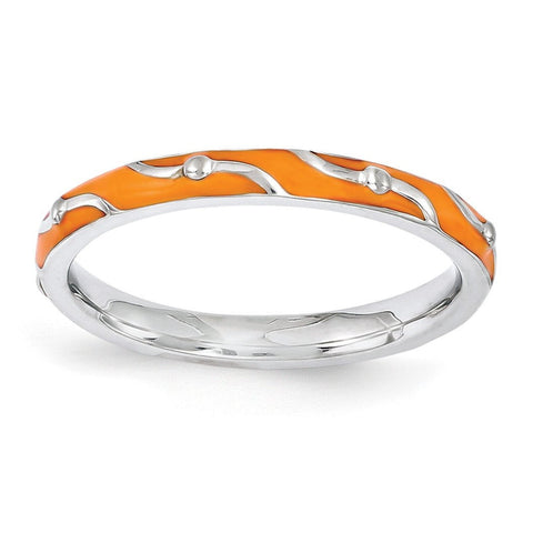 Sterling Silver Stackable Expressions Orange Enamel Ring - shirin-diamonds