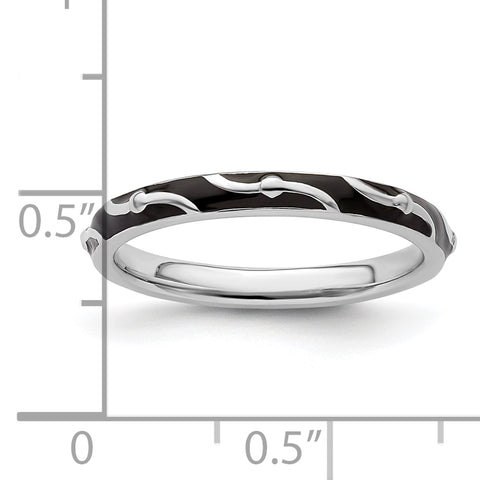 Sterling Silver Stackable Expressions Black Enamel Ring