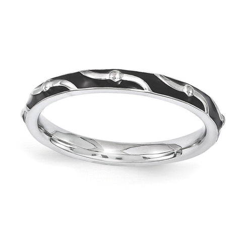 Sterling Silver Stackable Expressions Black Enamel Ring - shirin-diamonds