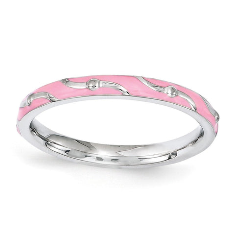 Sterling Silver Stackable Expressions Pink Enamel Ring - shirin-diamonds