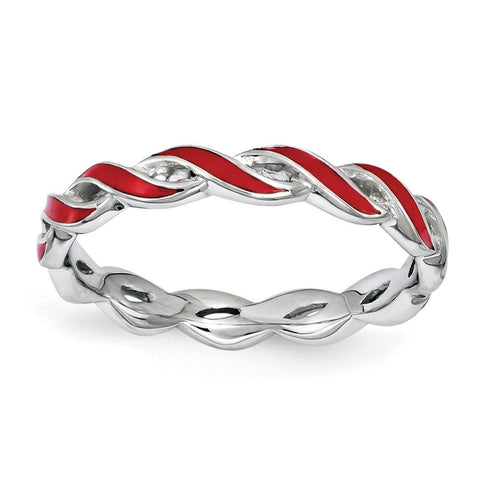 Sterling Silver Stackable Expressions Red Enamel Ring - shirin-diamonds