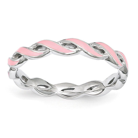 Sterling Silver Stackable Expressions Pink Enamel Ring - shirin-diamonds