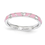 Sterling Silver Stackable Expressions Pink Enamel Heart  Ring - shirin-diamonds