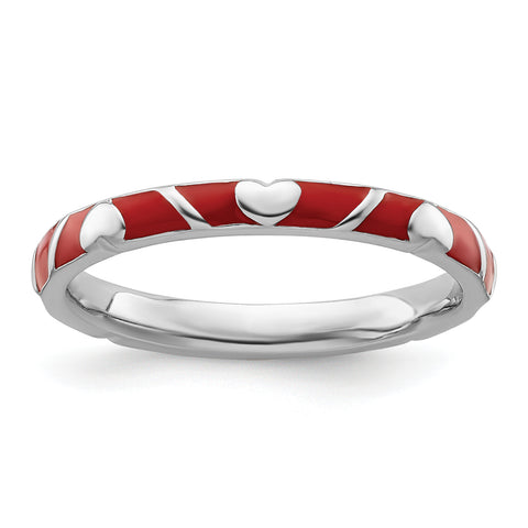 Sterling Silver Stackable Expressions Red Enamel Heart Ring Size 9