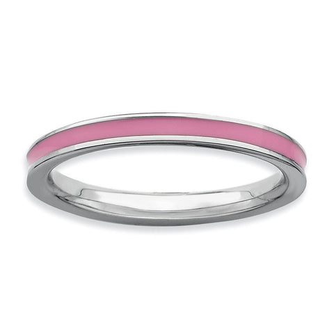 Sterling Silver Stackable Expressions Pink Enameled 2.25mm Ring - shirin-diamonds