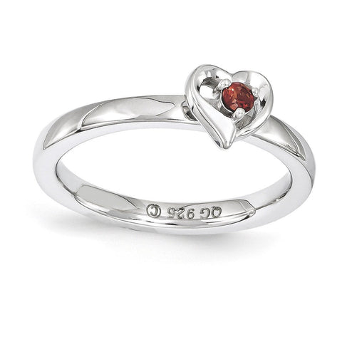 Sterling Silver Stackable Expressions Garnet Heart Ring - shirin-diamonds