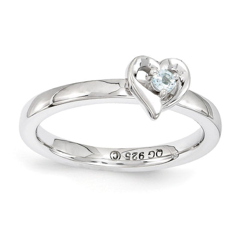 Sterling Silver Stackable Expressions Aquamarine Heart Ring - shirin-diamonds