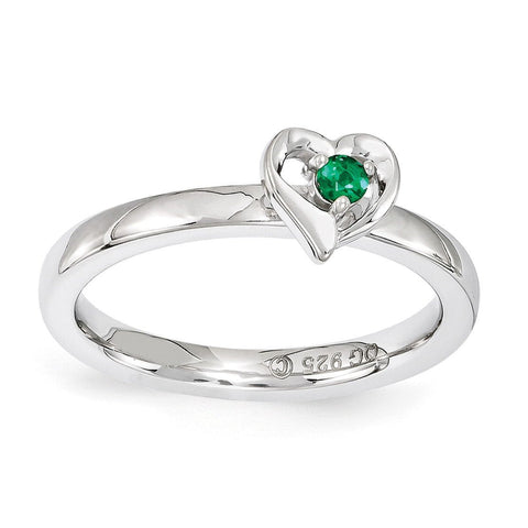 Sterling Silver Stackable Expressions Created Emerald Heart Ring - shirin-diamonds