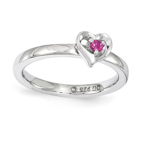 Sterling Silver Stackable Expressions Created Ruby Heart Ring - shirin-diamonds