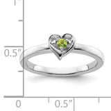 Sterling Silver Stackable Expressions Peridot Heart Ring Size 9