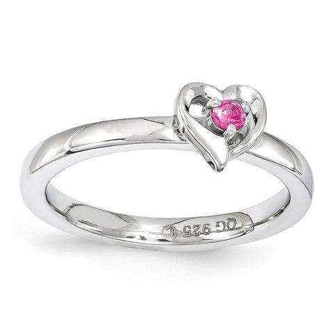 Sterling Silver Stackable Expressions Created Pink Sapphire Heart Ring - shirin-diamonds
