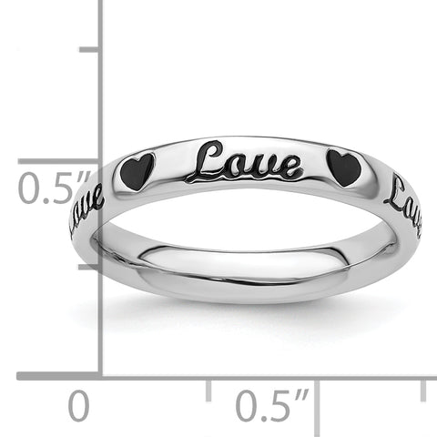 Sterling Silver Stackable Expressions Black Enamel Love Ring