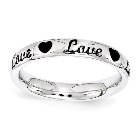 Sterling Silver Stackable Expressions Black Enamel Love Ring - shirin-diamonds