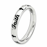 Sterling Silver Stackable Expressions Black Enamel Faith Ring