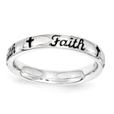 Sterling Silver Stackable Expressions Black Enamel Faith Ring - shirin-diamonds