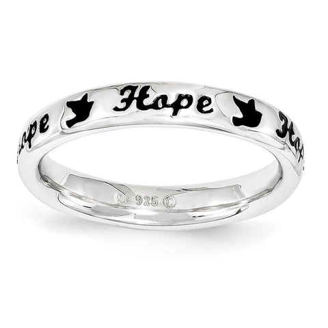 Sterling Silver Stackable Expressions Black Enamel Hope Ring - shirin-diamonds