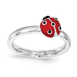 Sterling Silver Stackable Expressions Red & Black Enamel Ring - shirin-diamonds