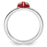 Sterling Silver Stackable Expressions Red & Black Enamel w/Diamond Ring