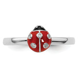 Sterling Silver Stackable Expressions Red & Black Enamel w/Diamond Ring