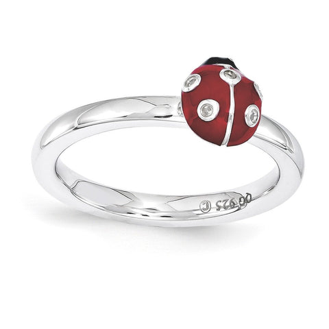 Sterling Silver Stackable Expressions Red & Black Enamel w/Diamond Ring - shirin-diamonds