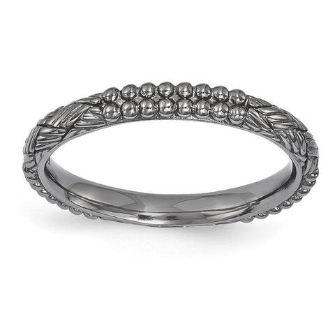 Sterling Silver Stackable Expressions Ruthenium-plated Patterned Ring - shirin-diamonds