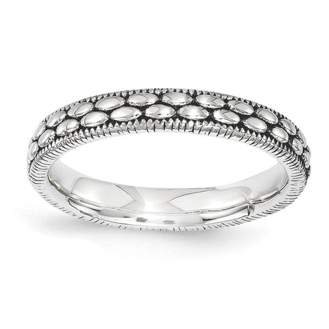 Sterling Silver Stackable Expressions Antiqued Patterned Ring - shirin-diamonds