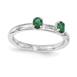 Sterling Silver Stackable Expressions Created Emerald Two Stone Ring - shirin-diamonds