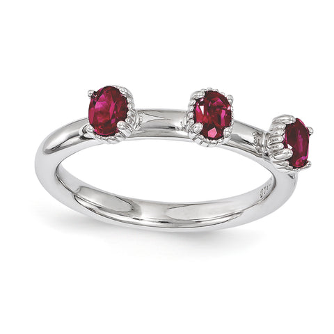 Sterling Silver Stackable Expressions Created Ruby Three Stone Ring Size 7