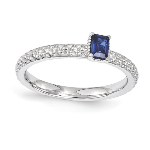 Sterling Silver Stackable Expressions Created Sapphire Single Stone Ring - shirin-diamonds