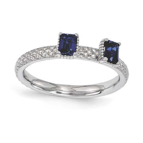 Sterling Silver Stackable Expressions Created Sapphire Two Stone Ring - shirin-diamonds