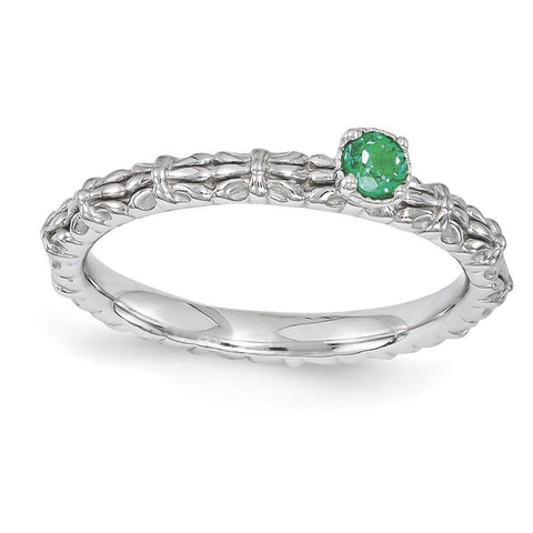 Sterling Silver Stackable Expressions Created Emerald Single Stone Ring - shirin-diamonds