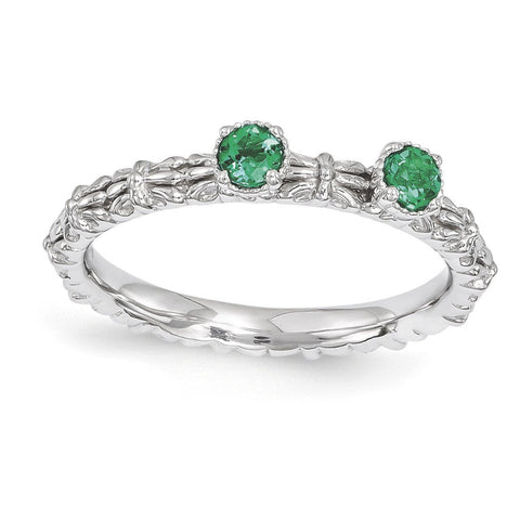 Sterling Silver Stackable Expressions Created Emerald Two Stone Ring - shirin-diamonds