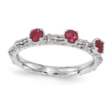 Sterling Silver Stackable Expressions Created Ruby Three Stone Ring - shirin-diamonds